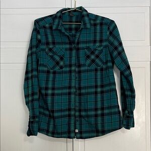 Women's Eddie Bauer Teal Plaid Button-Up Shirt - Casual Long Sleeve